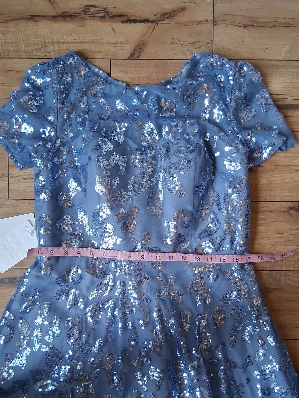 New Women's Dusty Blue Sequin Lace Evening Formal High Low Dress Size 14 - Picture 14 of 16
